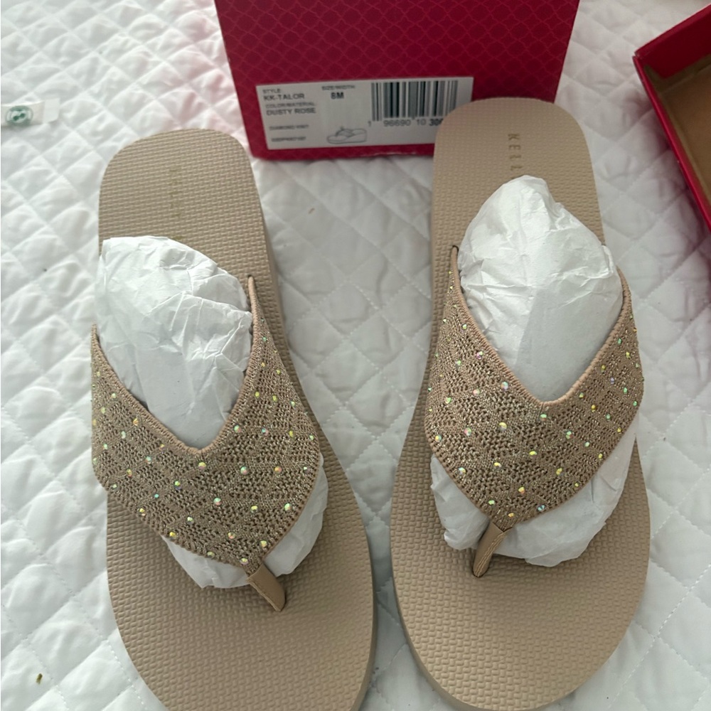 Kelly & Katie Beige Sandals with Gold Accents